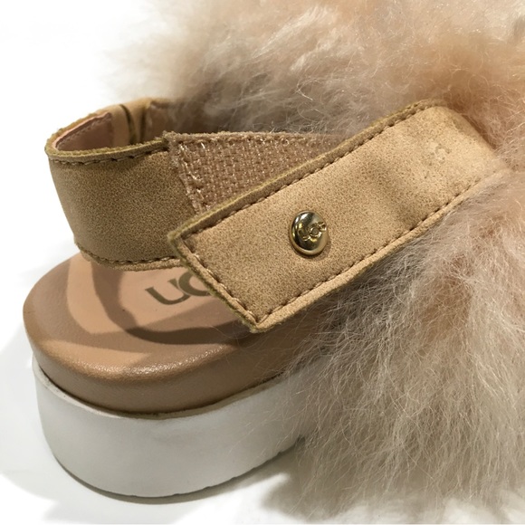 UGG HOLLY FURRY SANDALS -NATURAL TAN SHEEPSKIN -KIDS US 1 -NEW - Picture 7 of 9
